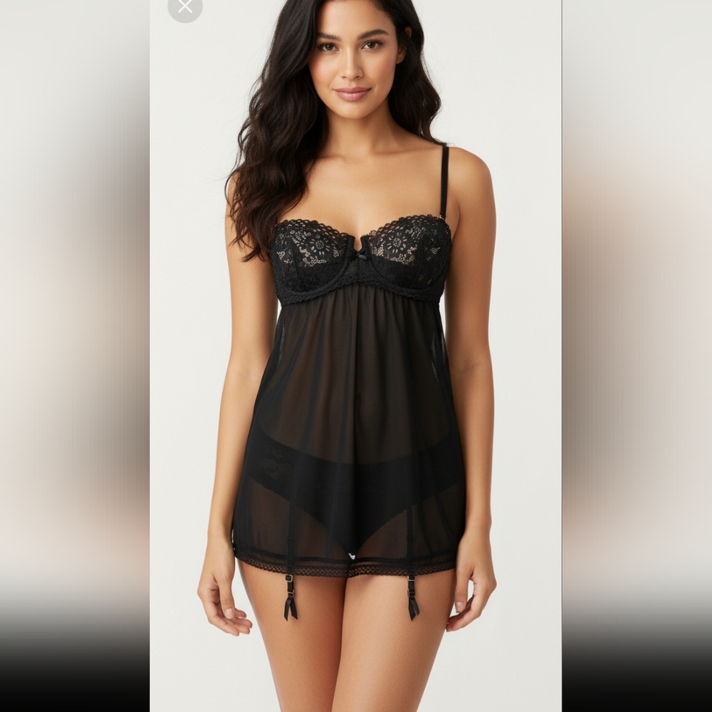 Y2K Victoria's Secret Sheer Black Lingerie Slip Dress Witchy Whimsigoth